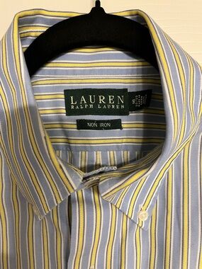 Lauren Ralph Lauren Light Blue, Yellow & White Striped Dress Shirt